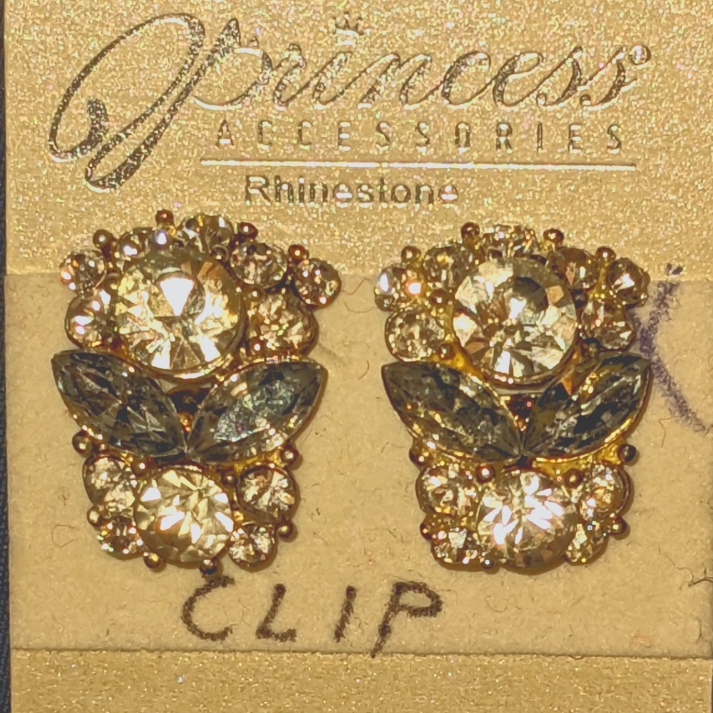 ❤️ Clip on Earrings Clear Rhinestone Princess
